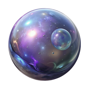 extraordinary minimalist A giant, iridescent bubble filled with swirling galaxies and nebulae, in a cosmic art style, authentic png