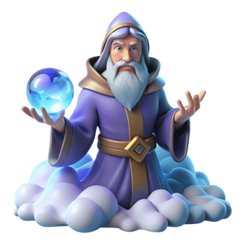 stunning vintage A wise old oracle surrounded by swirling mists, holding a crystal ball, ethereal blue light. Mystical style detailed png