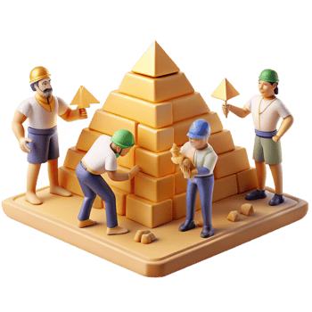 magnificent minimalist A group of ancient Egyptians building a pyramid, bright, desert sunlight, historical painting style 4K png