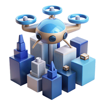 wonderful artistic A drone delivering a package in a futuristic city, aerial view, daytime lighting, realistic style high quality png