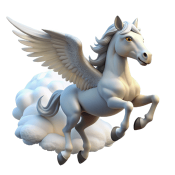 elegant abstract A winged Pegasus soaring through the clouds, sunlight glinting off its white coat. Dynamic pose, realistic rendering genuine png