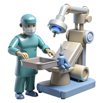 extraordinary contemporary A robotic surgeon performing a complex operation, medical illustration, sterile lighting, realistic rendering high quality png
