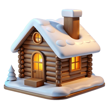 elegant artistic Log cabin, rustic design, snow-covered landscape, warm interior lighting, cozy atmosphere high quality png