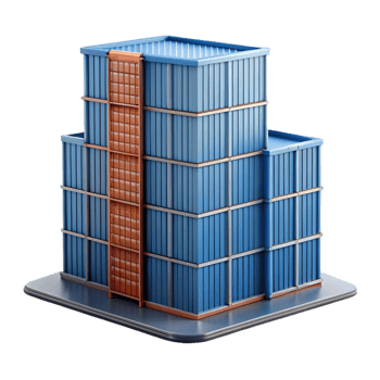 stunning traditional A towering skyscraper made of stacked shipping containers, industrial aesthetic, gritty realism professional png