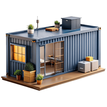 elegant artistic Shipping container home, industrial chic, upcycled materials, customizable layout, daylight genuine png