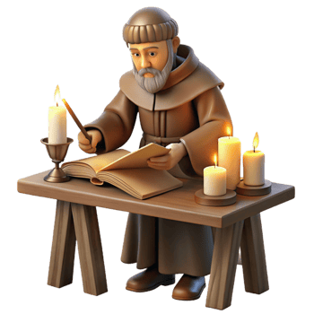 vibrant abstract A medieval monk illuminating a manuscript in a scriptorium, warm candlelight, detailed miniature painting style 4K png
