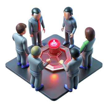 serene classic A group of cyberpunk rebels huddled around a flickering holographic map, planning their next move, the scene lit by a single red emergency light genuine png