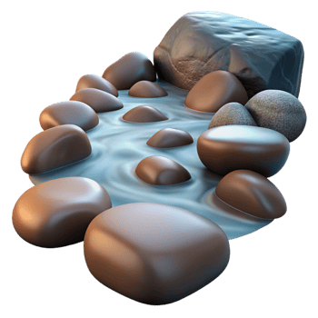 magnificent modern A babbling brook flowing over smooth stones, long exposure, calming, peaceful style detailed png