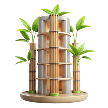 dramatic creative Bamboo skyscraper, sustainable design, natural ventilation, bright daylight, eco-friendly style professional png