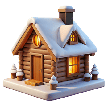 beautiful creative Log cabin, rustic design, snow-covered landscape, warm interior lighting, cozy atmosphere original png