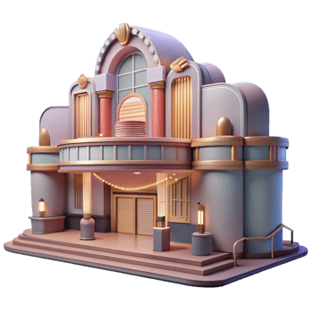 dramatic contemporary A decaying Art Deco cinema, faded glamour, haunting atmosphere, muted colors detailed png