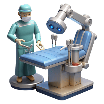 vibrant classic A robotic surgeon performing a complex operation, medical illustration, sterile lighting, realistic rendering genuine png