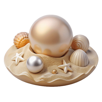 dramatic traditional A single pearl resting on the seabed, surrounded by sand and shells, simple, minimalist style professional png