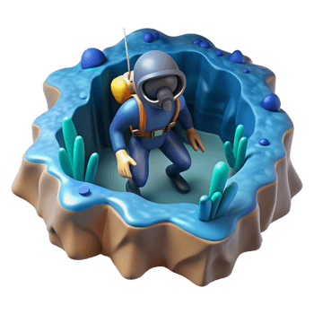impressive classic A diver exploring a submerged cave, adventurous, exploration photography style high resolution png