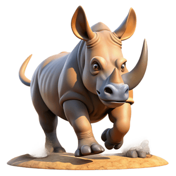 beautiful classic A powerful rhinoceros charging through a dusty savanna, its horn glinting in the sunlight, in a dynamic, action-packed style professional png
