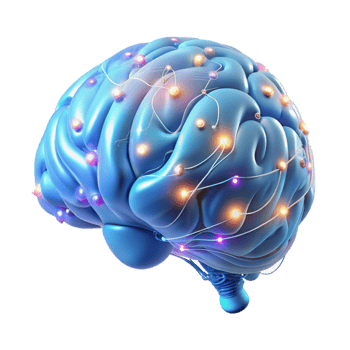 impressive contemporary A holographic projection of a human brain, neural pathways glowing and pulsating, dark background with blue and purple hues, medical illustration style high resolution png