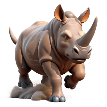 impressive traditional A powerful rhinoceros charging through the savanna, dust clouds, dynamic pose 4K png