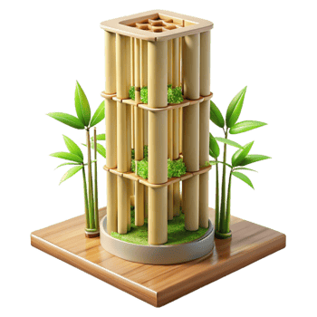 wonderful minimalist Bamboo skyscraper, sustainable design, natural ventilation, bright daylight, eco-friendly style original png