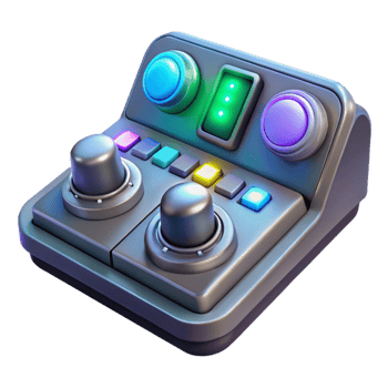 serene artistic A futuristic control panel with glowing buttons and dials, dark background, sci-fi style authentic png