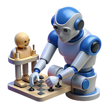 magnificent abstract A robot playing chess with a human, soft lighting, intellectual, futuristic style high quality png