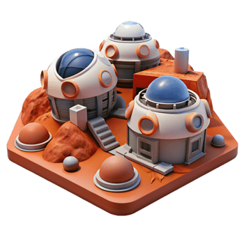 vibrant classic Mars colony habitat, modular structures, red Martian landscape, daytime lighting, science fiction art detailed png