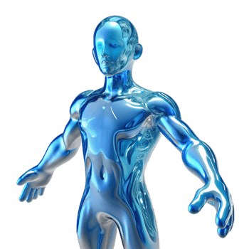extraordinary vintage A human figure composed entirely of flowing water, illuminated by underwater sunlight. Impressionist style 4K png