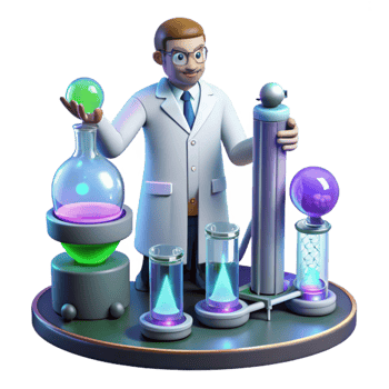 magnificent classic A futuristic laboratory filled with glowing vials and strange machinery, scientist in a lab coat working diligently, sterile and clinical lighting premium png