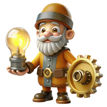 magnificent minimalist A curious gnome tinkering with clockwork gears and springs, illuminated by the warm light of a workshop lamp. Steampunk style professional png