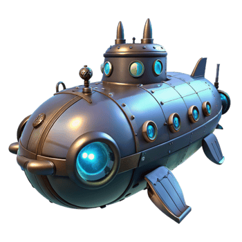 extraordinary traditional A steampunk submarine exploring the depths of the ocean. Dark, underwater lighting. Sci-fi art style genuine png