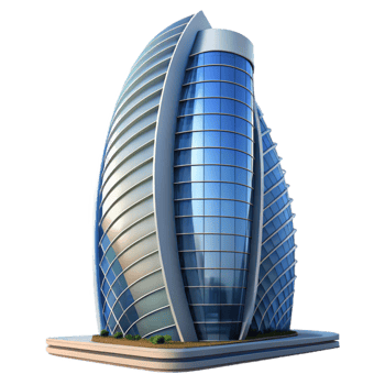 beautiful artistic Modern skyscraper with parametric design, curved lines, glass facade, city skyline in the background exclusive png