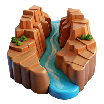 extraordinary modern A flowing river, cutting through a canyon, aerial view, landscape photography style professional png
