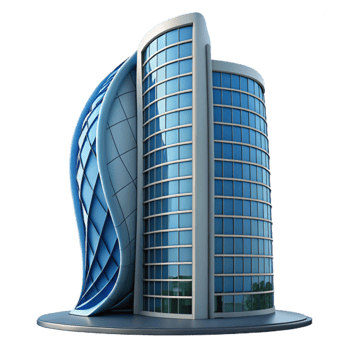magnificent rustic Modern skyscraper with parametric design, curved lines, glass facade, city skyline in the background original png