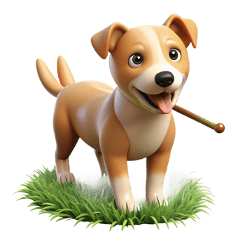 elegant classic A loyal dog fetching a stick in a park, sunny day with green grass, realistic pet portrait style genuine png