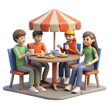 beautiful rustic A group of friends sharing a meal at a sidewalk cafe. Urban life style, natural lighting detailed png