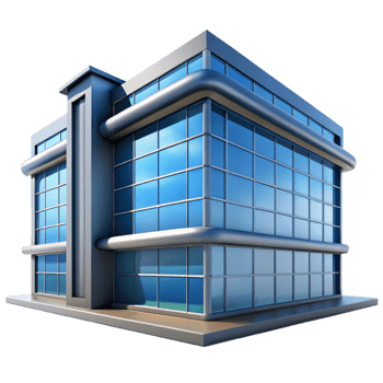 wonderful rustic Modernist glass and steel office building, clean lines, minimal details, bright daylight, corporate style high resolution png
