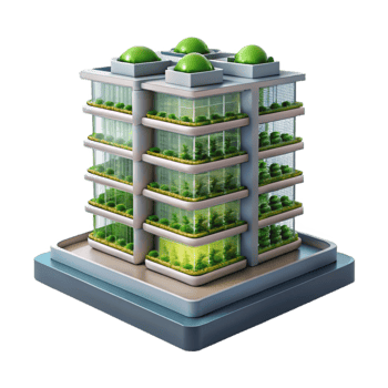 stunning vintage Vertical farm skyscraper, stacked layers of crops, artificial lighting, urban farming, sustainable architecture detailed png