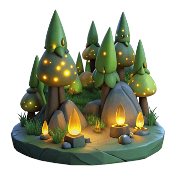 impressive minimalist A group of fireflies illuminating a dark forest, magical lighting, fantasy art style detailed png