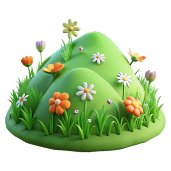 extraordinary modern A rolling green hill with wildflowers, spring light, Impressionist painting style detailed png