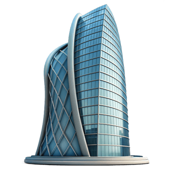 wonderful vintage Modern skyscraper with parametric design, curved lines, glass facade, city skyline in the background 4K png
