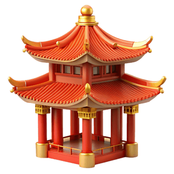 stunning abstract Traditional Chinese pagoda, intricate roof details, red and gold accents, bright daylight, oriental style genuine png