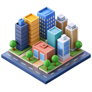 magnificent traditional Isometric city block, colorful buildings, detailed streets, vibrant urban scene, pixel art style professional png