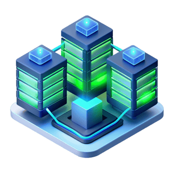 extraordinary modern A futuristic data center, servers glowing with blue and green LEDs, complex network cables connecting everything, isometric perspective, technical illustration style high quality png