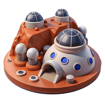 magnificent creative Mars colony, futuristic habitats, red planet landscape, scientific outpost, highly detailed, exclusive png