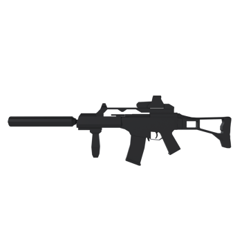 Modern assault rifle with suppressor and scope isolated on transparent png