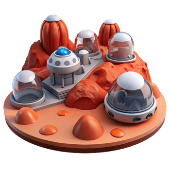 wonderful vintage Mars colony, red dust landscape, futuristic habitats, rovers exploring the terrain genuine png