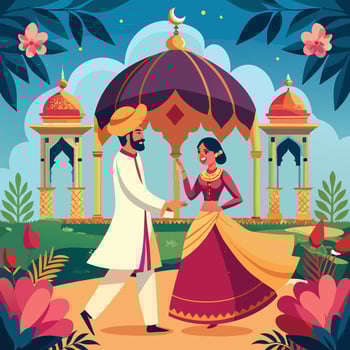 Traditional Azerbaijani Wedding Couple Performing Graceful Mugham Dance vector