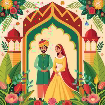 Elegant Traditional Mughal Garden Setting for a Wedding Invitation vector