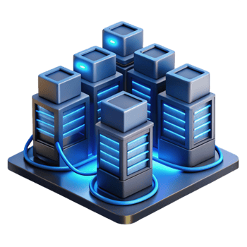 dramatic classic A futuristic data center with rows of servers and glowing cables, complex network infrastructure, cool blue lighting, technical illustration style 4K png