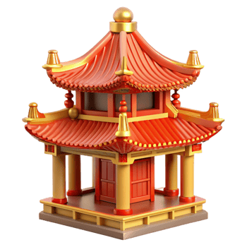 dramatic abstract A traditional Chinese pagoda, intricate carvings, vibrant red and gold, ornate details, architectural rendering style detailed png
