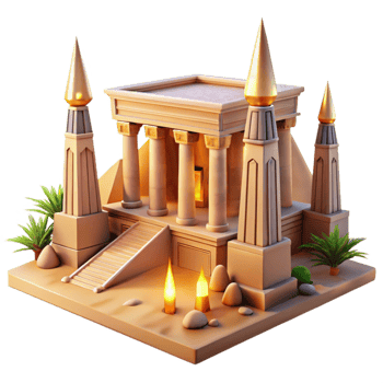 stunning abstract Ancient Egyptian temple, hieroglyphic carvings, towering obelisks, desert sunset lighting, historical illustration style genuine png